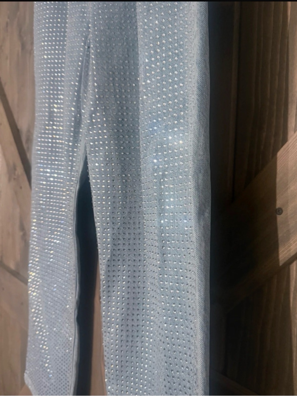 Zara Light Denim Wide-Leg Rhinestone Jeans - Picture 3 of 5